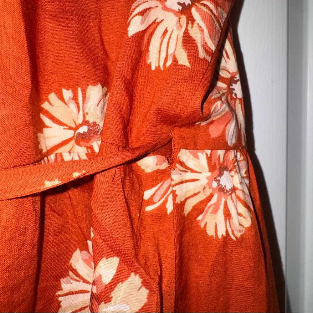 Madewell Floral Print Wrap Cotton V-Neck Mini Dress Rusty Torch dark orange S - Picture 11 of 16